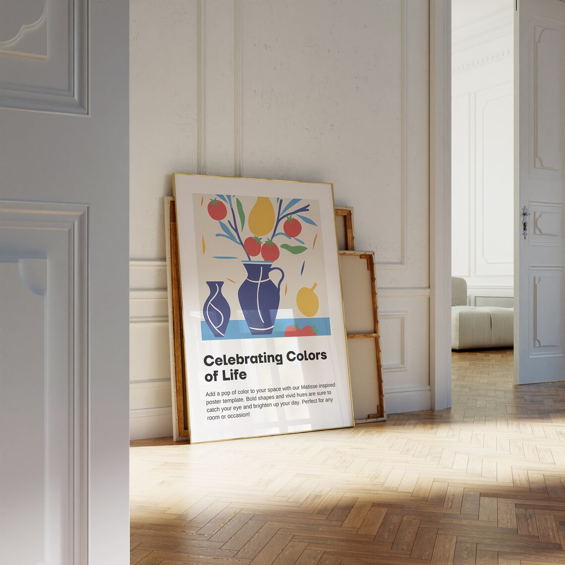 Matisse Inspired Cobalt Blue Vase Apple Still Life Modern Poster - Image 4