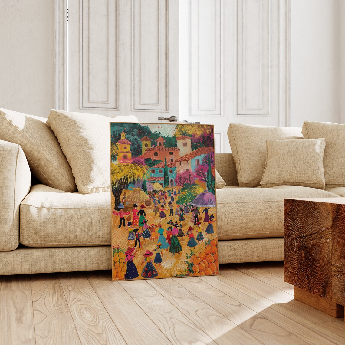 Folk Art Village Harvest Festival Dance with Pumpkins Painting Poster - Image 2