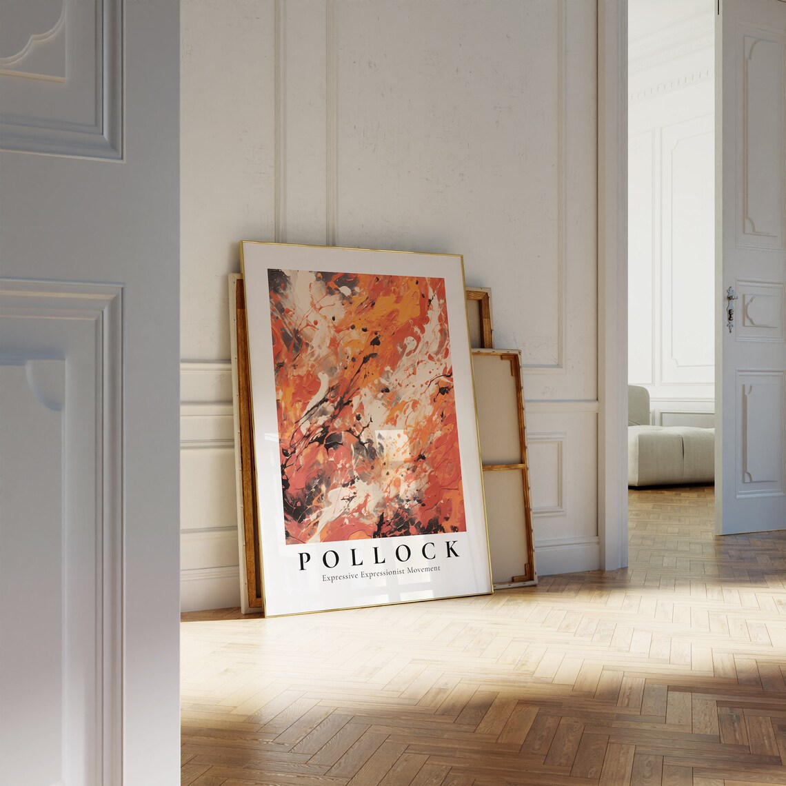 Pollock Fiery Orange Red Splatter Expressive Abstract Art Poster - Image 3