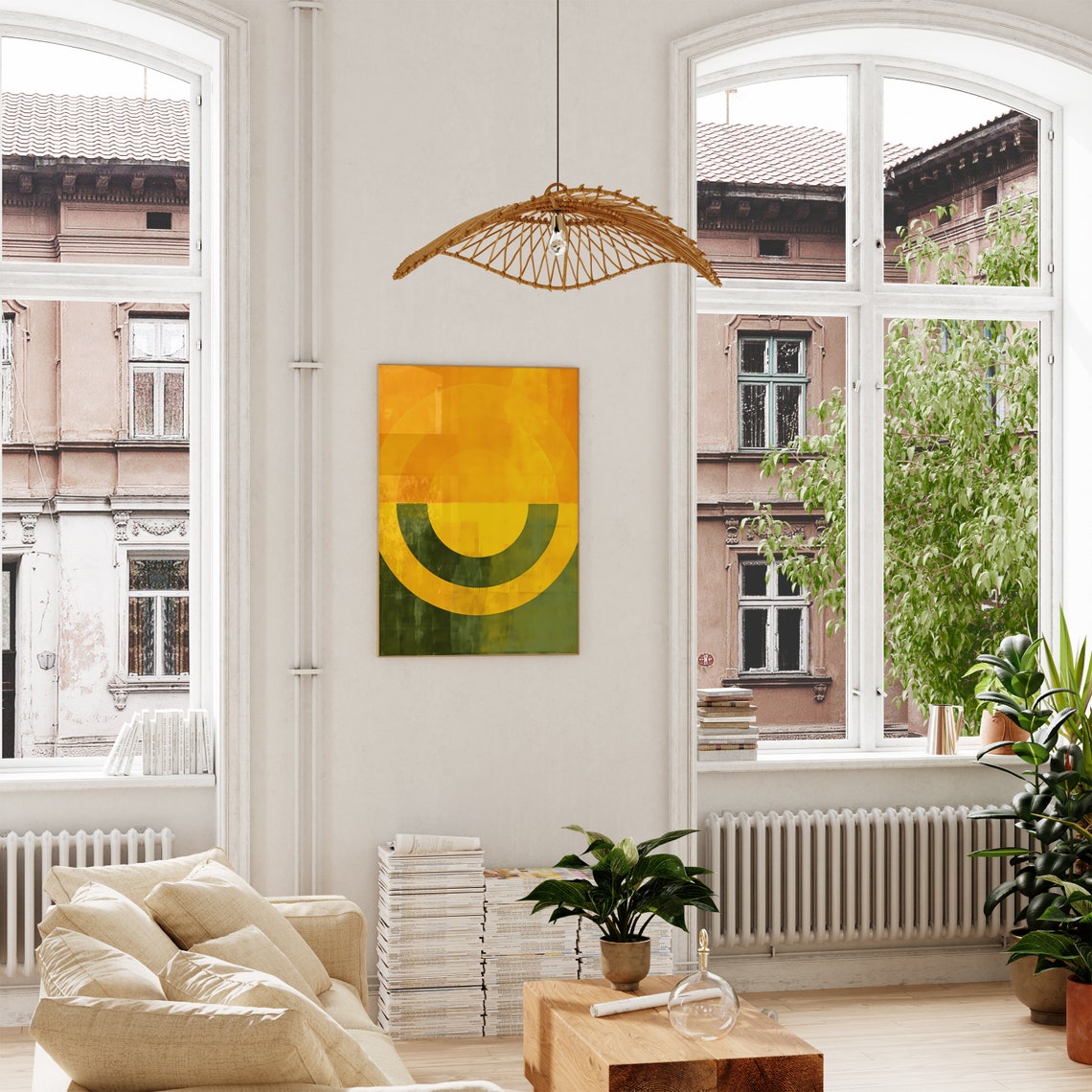 Sun Over Green Field Abstract Circular Color Field Style Poster - Image 4