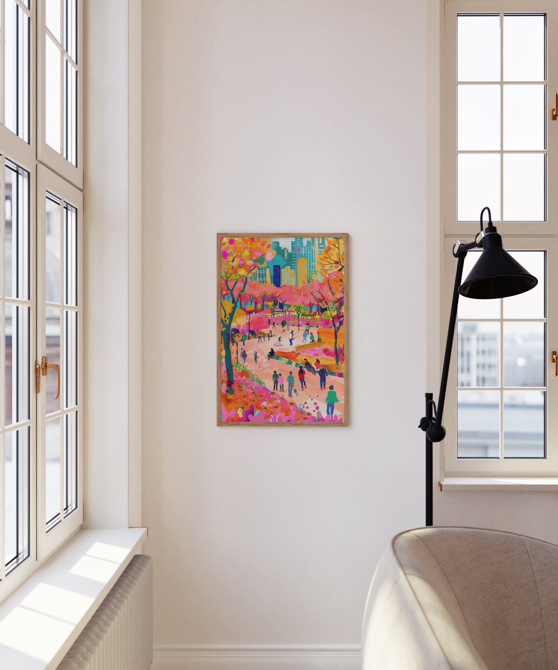 Colorful Central Park City Garden Autumn Trees People Art Poster - Image 4