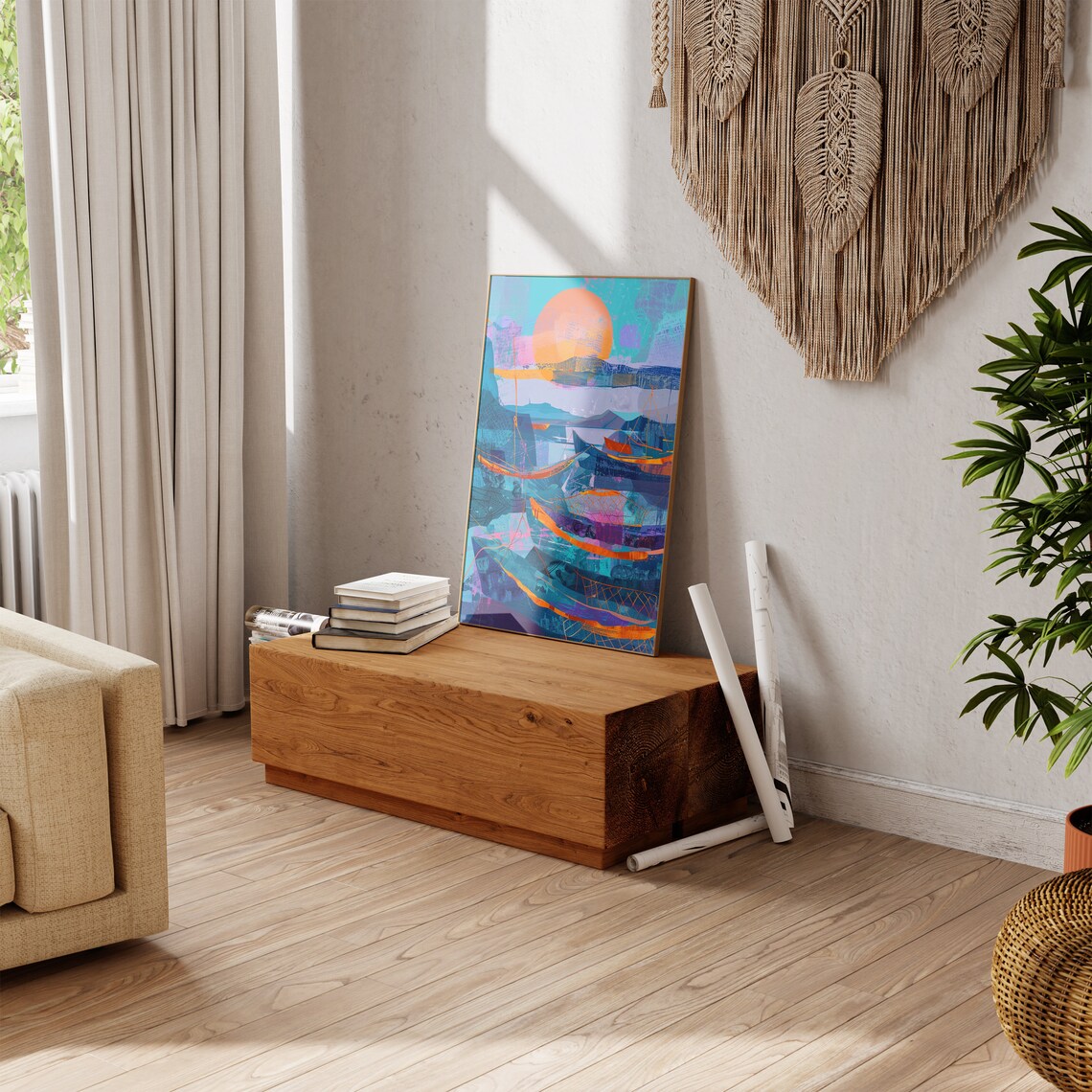 Abstract Fishing Boats Giant Orange Sun Geometric Sea Poster - Image 5