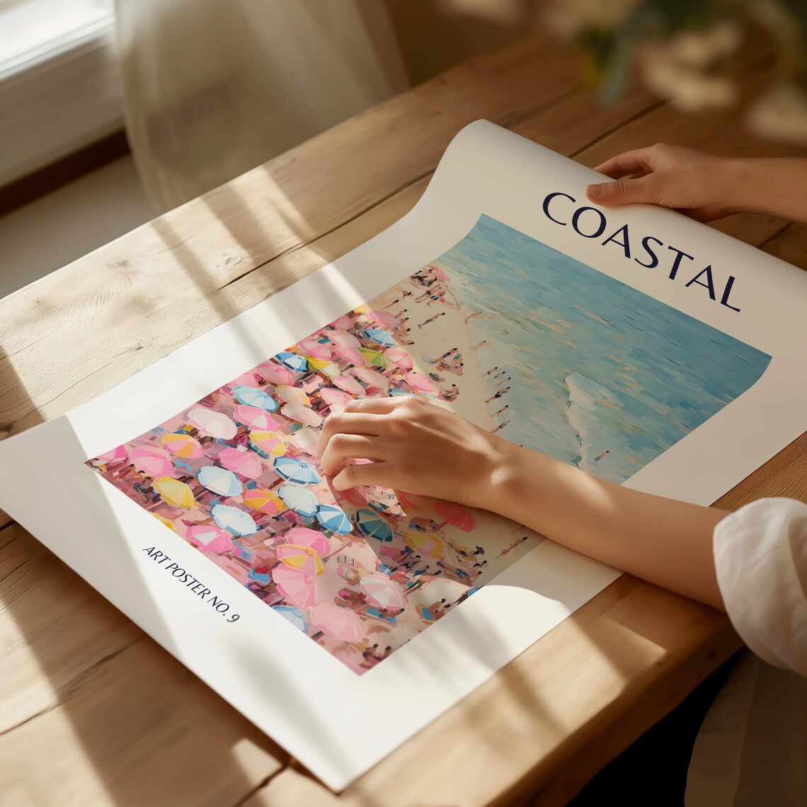Coastal Dream Pink Blue Beach Umbrellas Aerial Ocean Art Poster - Image 4