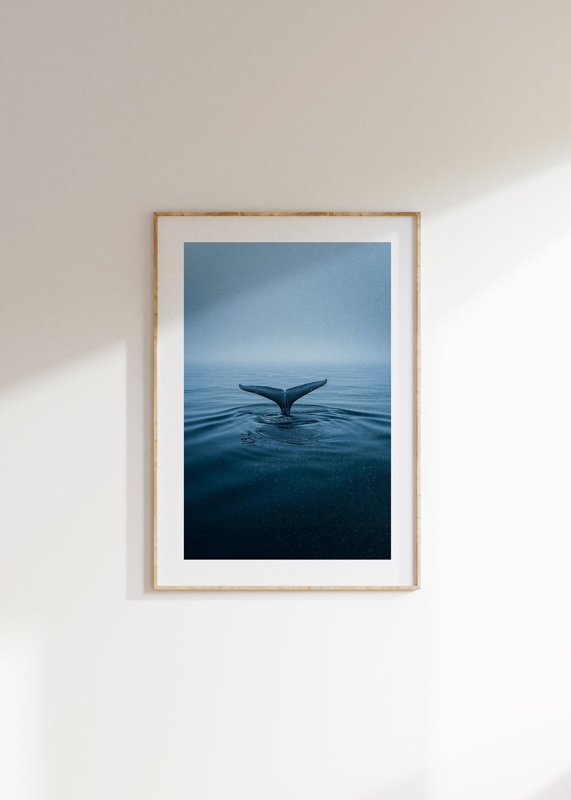 Whale Tail Diving Calm Blue Ocean Minimalist Photography Poster