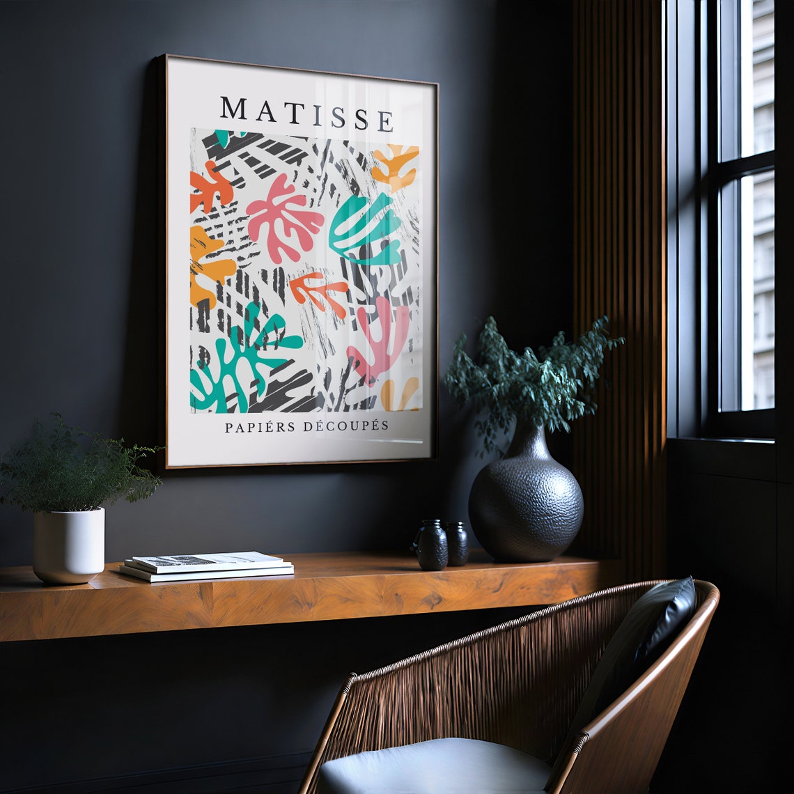 Matisse Papiers Decoupes Gray Coral Teal Graphic Modern Poster - Image 2