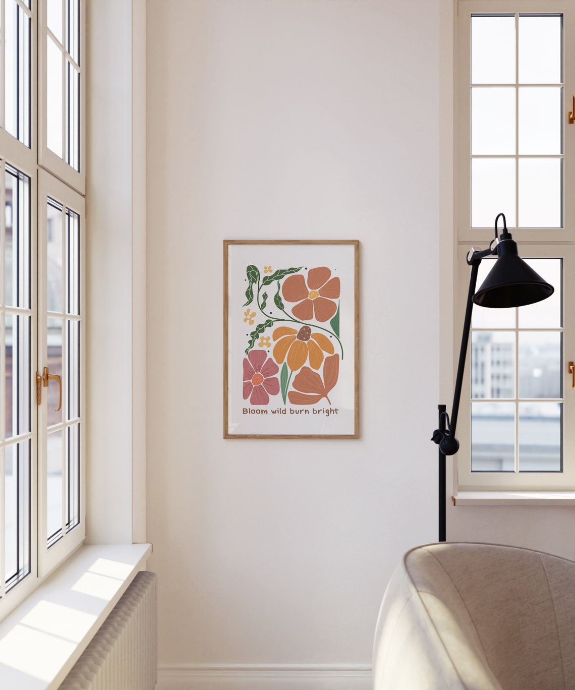 Bloom Wild Burn Bright Terracotta Floral Botanical Art Poster - Image 3