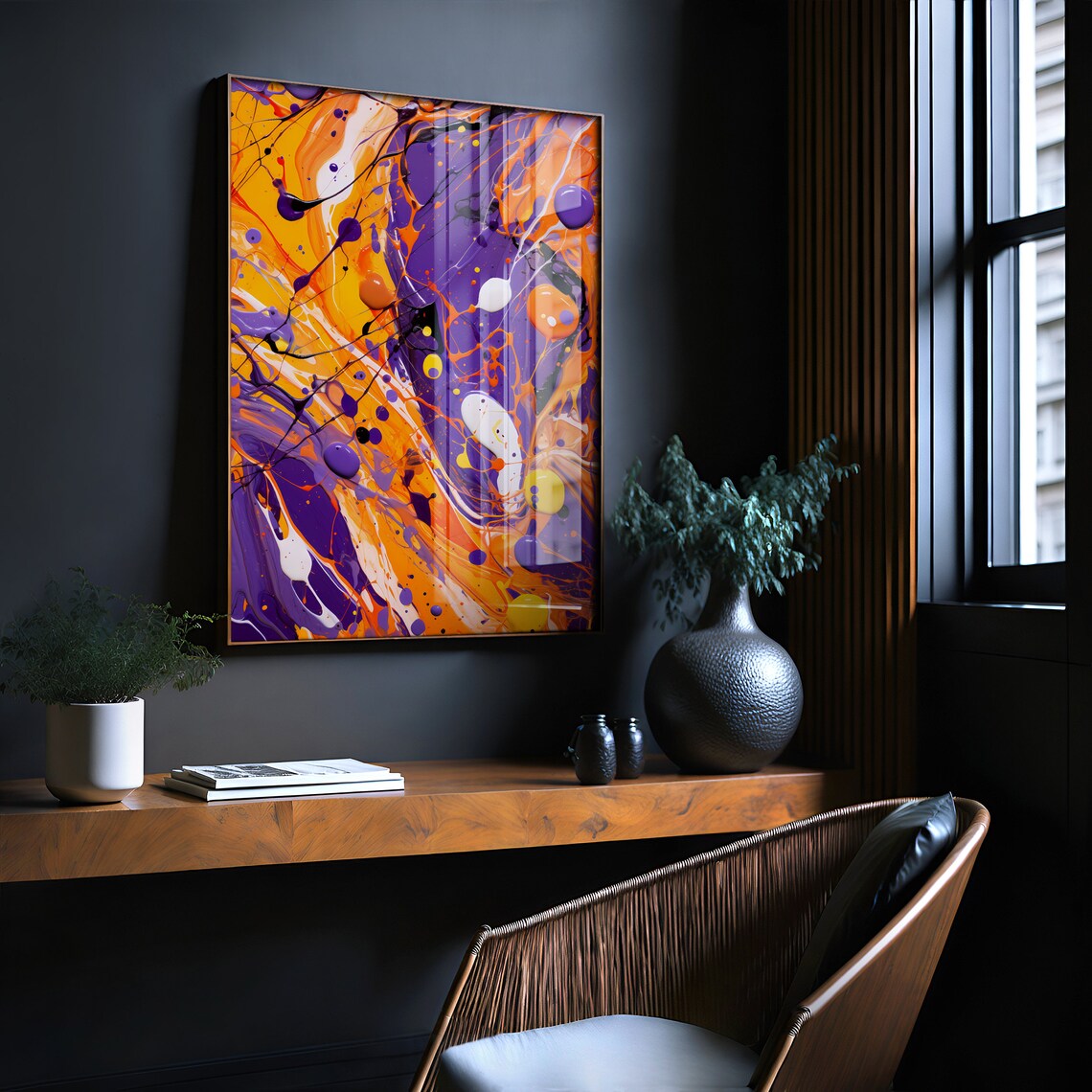 Jackson Pollock Style Purple Orange Drip Painting Abstract Art Poster - Image 2