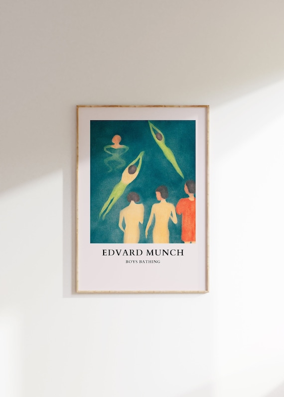 Edvard Munch Boys Bathing Poster Edvard Munch Print Exhibition Poster Vintage Mid Century Wall Art Decor Modern Scandinavian Abstract