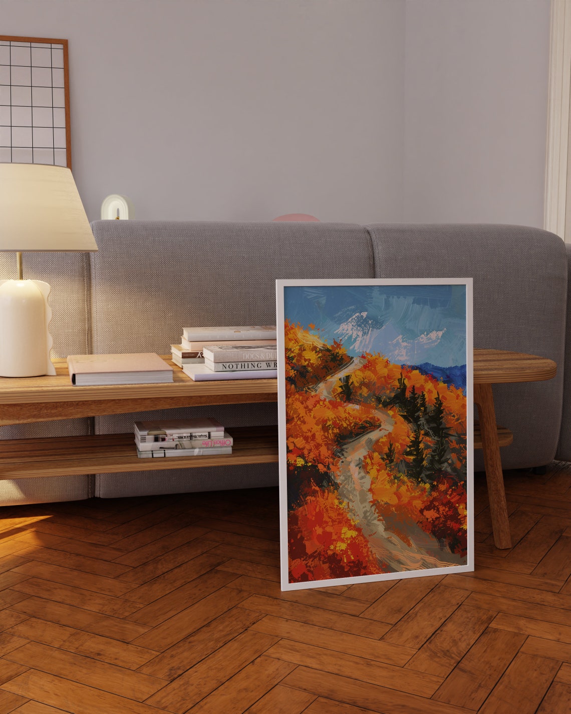Autumn Mountain Road Fiery Fall Foliage Impressionist Poster - Image 2