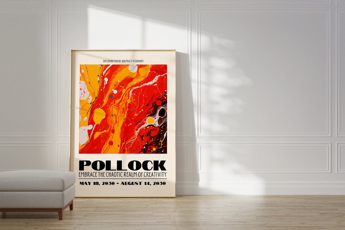 Pollock Embrace Chaos Red Orange Fluid Marble Abstract Art Poster