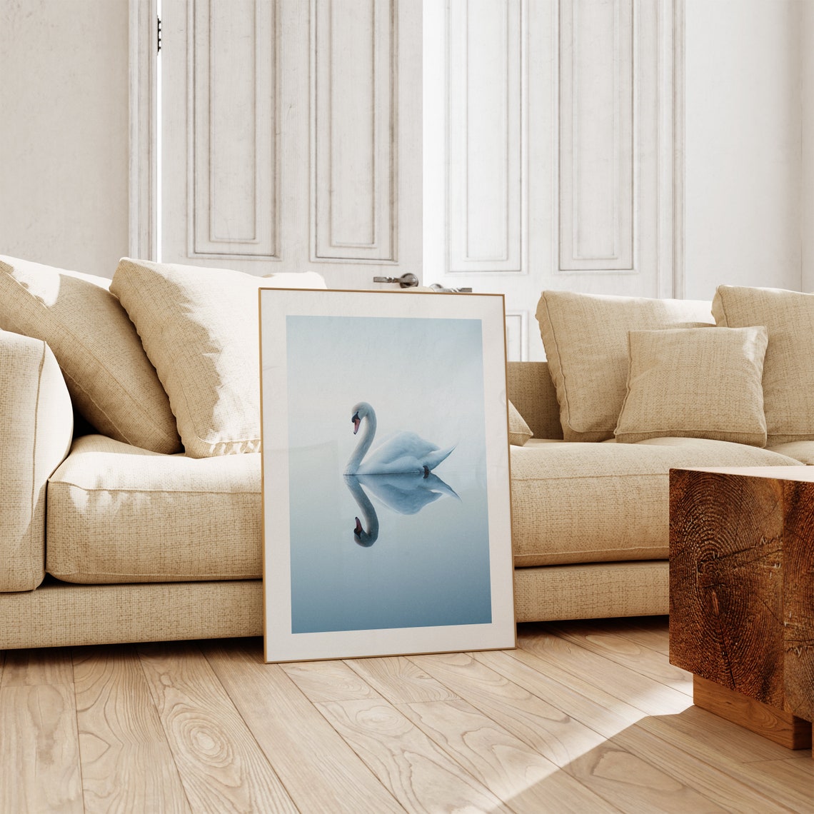 White Swan Mirror Reflection Still Water Minimalist Photo Poster - Image 2