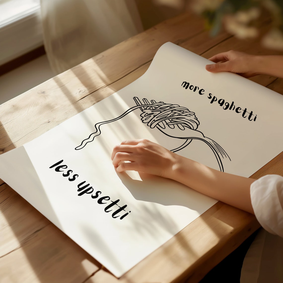 More Spaghetti Less Upsetti Single Strand Fork Line Art Kitchen Poster - Image 4