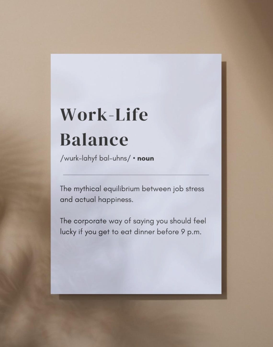 Work Life Balance Funny Definition Sarcastic Office Quote Poster - Image 3
