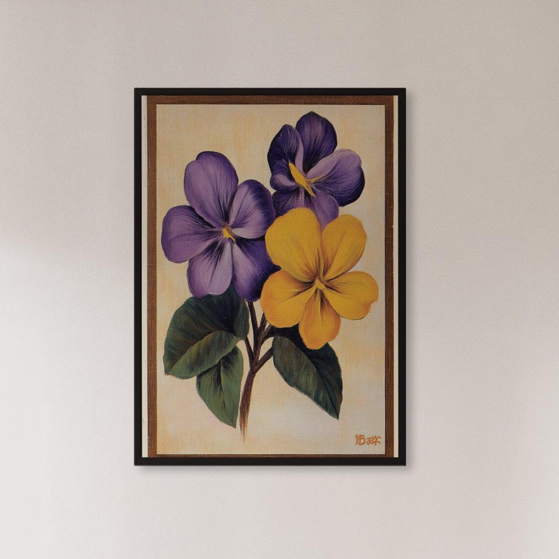 Vintage Botanical Pansy Purple Yellow Floral Illustration Wall Poster