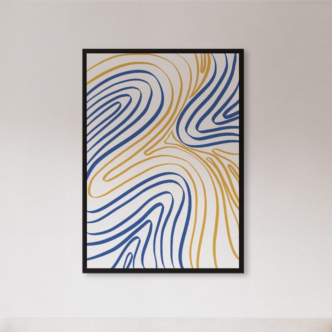 Blue And Gold Flowing Line Abstract Geometric Modern Art Poster