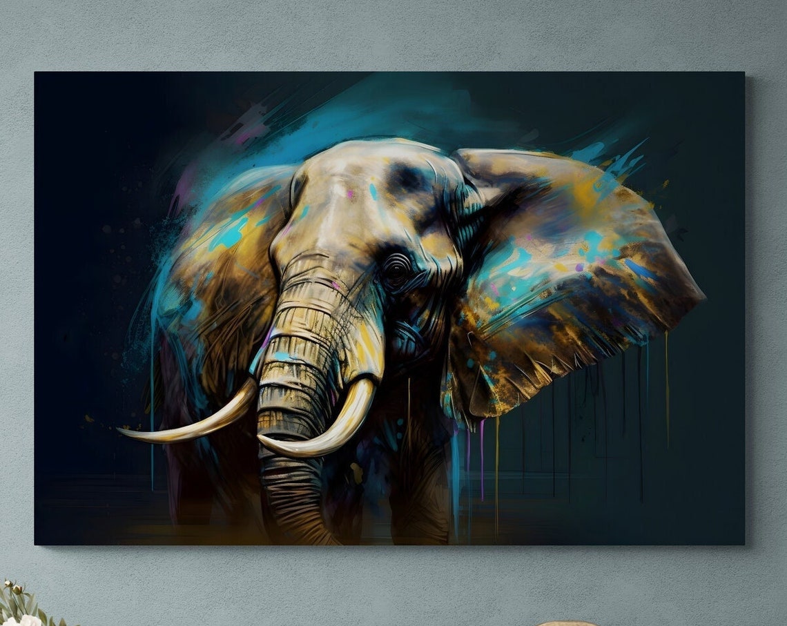 Colorful Elephant Head With Paint Splashes Wildlife Art Poster - Image 3