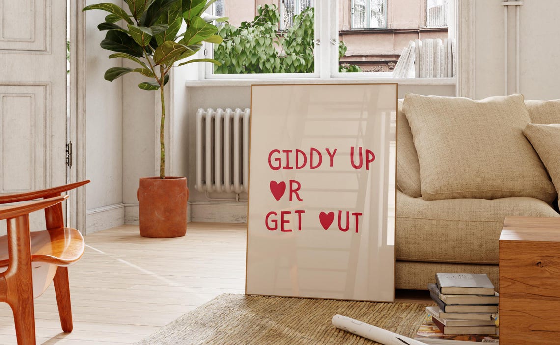 Cute Cowgirl Print Trendy Western Wall Art Horse Print Cowboy Quote Poster Heart Typography Print Giddy Up Poster 1 Print - Image 2
