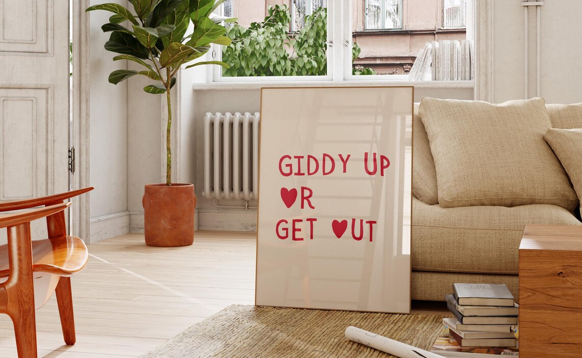 Giddy Up Or Get Out Red Heart Cowgirl Western Quote Typography Poster - Image 2