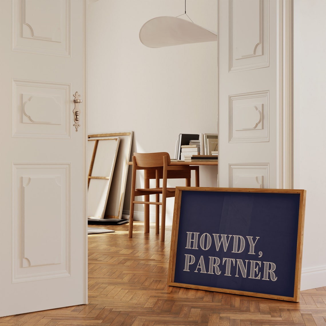 Howdy Partner Navy Blue Western Greeting Typography Quote Poster - Image 3