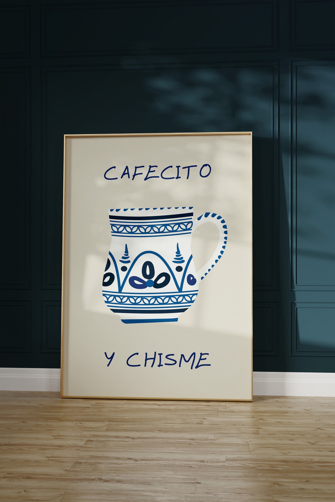 Cafecito y Chisme Blue Talavera Coffee Mug Spanish Kitchen Poster - Image 2