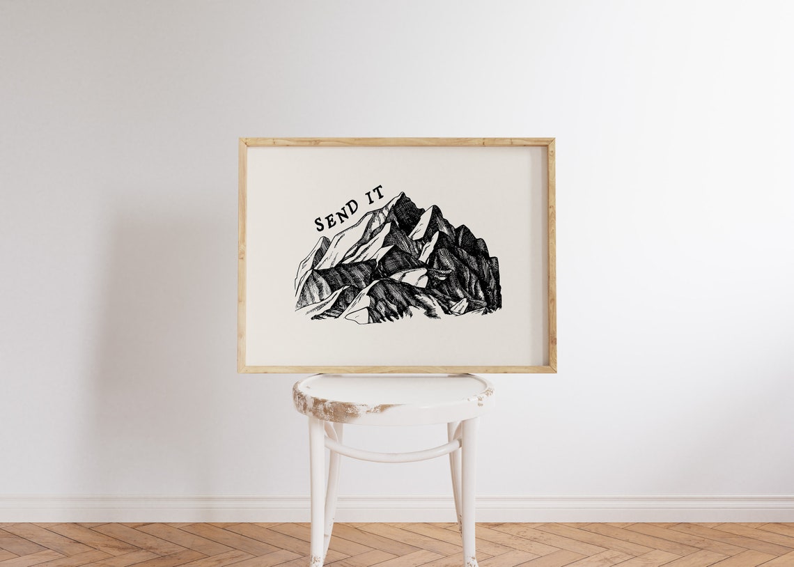 Send It Hand Lettered Black Mountain Sketch Climbing Adventure Poster - Image 2