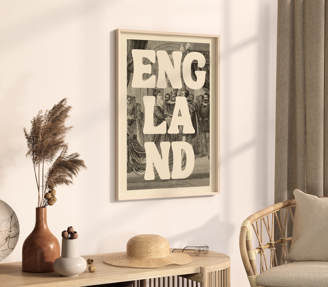 Vintage England History Poster With Elizabethan Court Engraving Art - Image 3