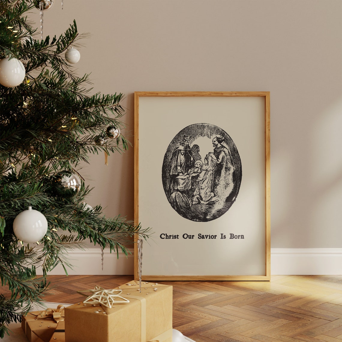 Christ Our Savior Is Born Vintage Nativity Scene Etching Poster - Image 4