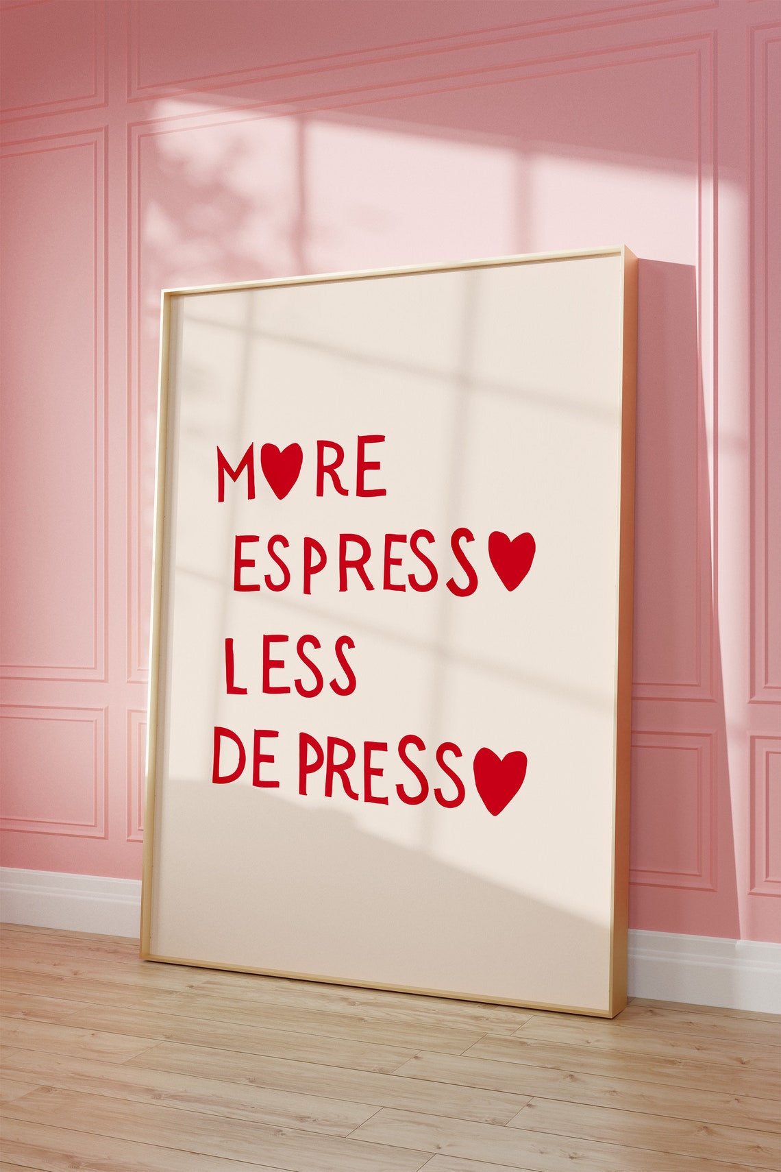 More Espresso Less Depresso Bold Red Heart Coffee Quote Wall Art - Image 2