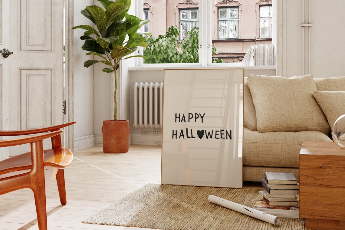 Happy Halloween Heart Lettering Minimalist Spooky Fall Poster - Image 2