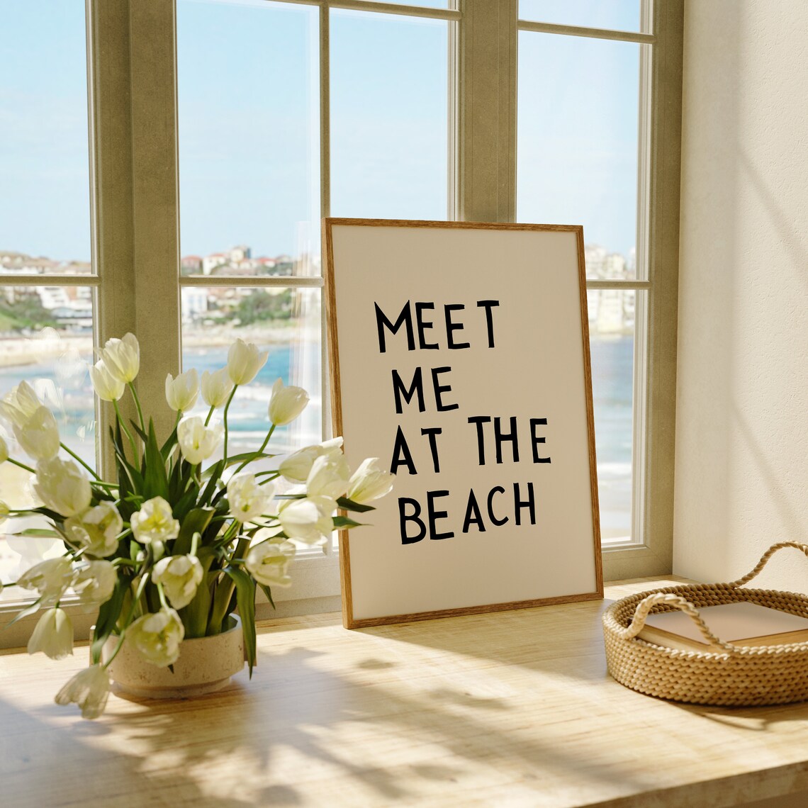 Meet Me at the Beach Black Hand-Lettered Coastal Quote Poster - Image 3