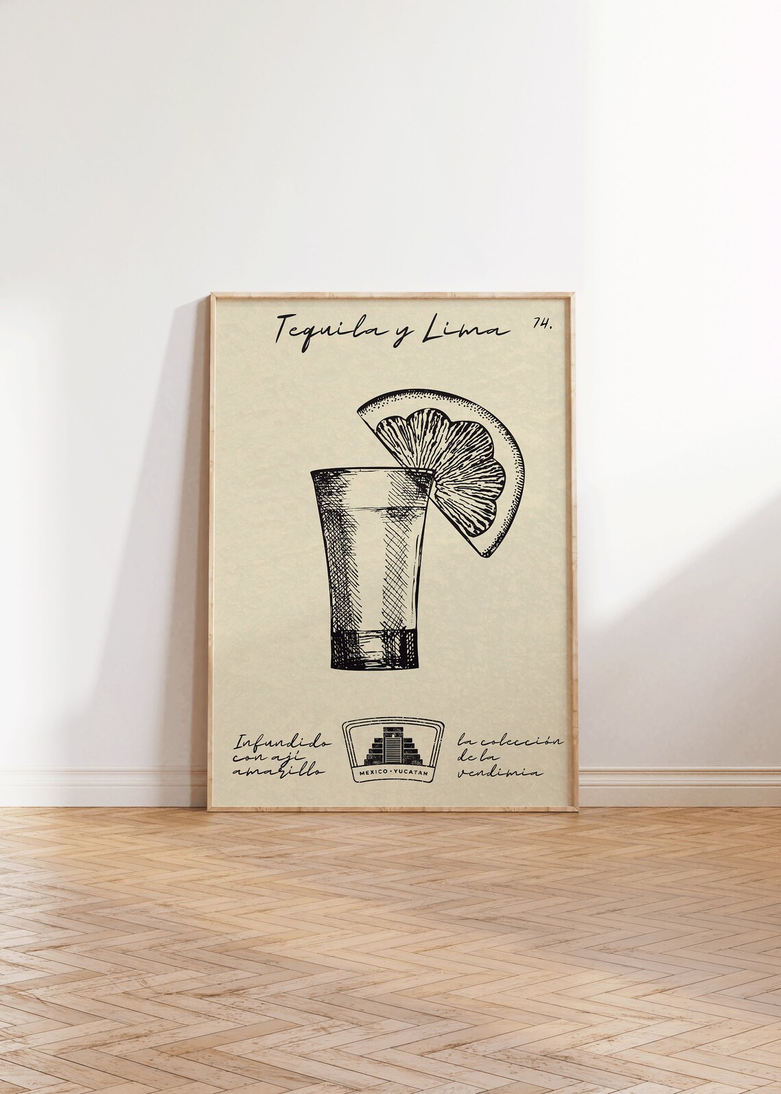 Tequila Y Lima 74 Vintage Mexican Shot Glass Sketch Bar Art Poster - Image 3