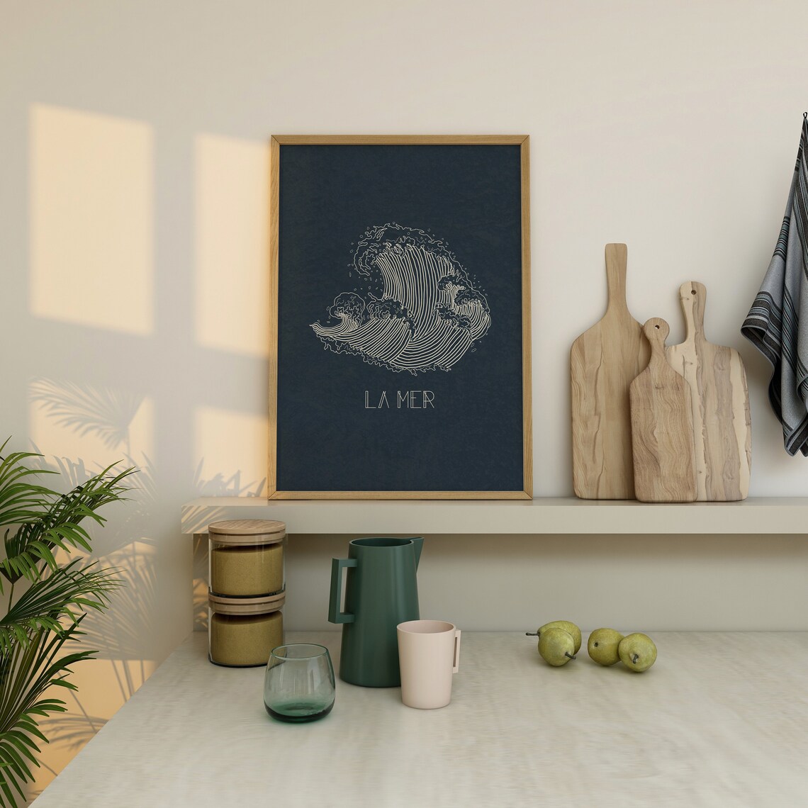 La Mer Minimalist Ocean Wave Line Art Navy French Beach Poster - Image 4