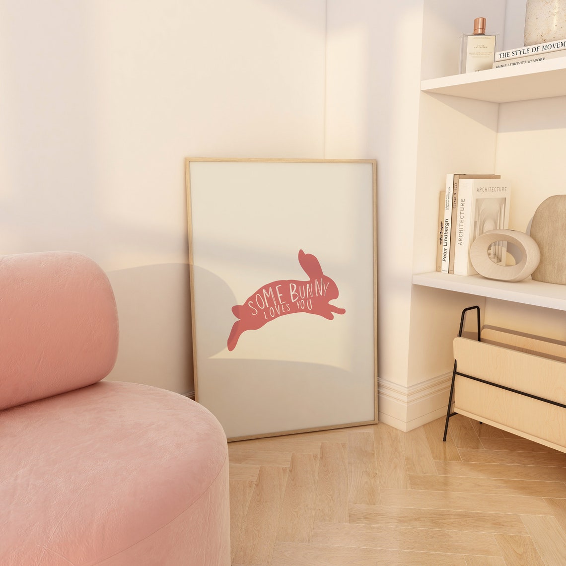 Some Bunny Loves You Pink Rabbit Silhouette Easter Pun Quote Poster - Image 2