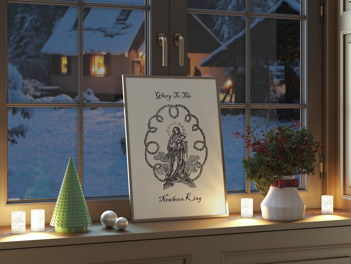 Glory To The Newborn King Vintage Madonna Christmas Nativity Poster - Image 4