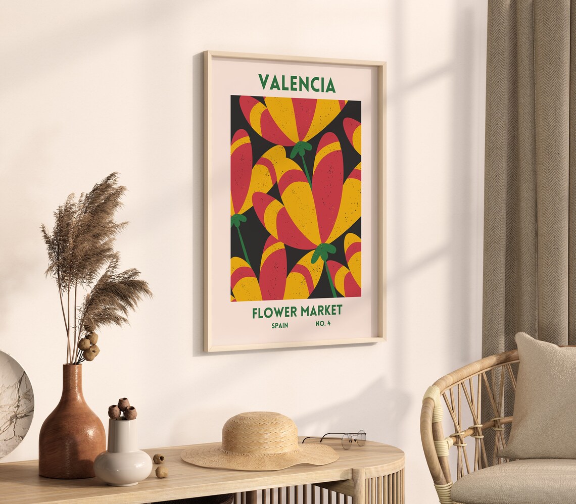 Valencia Spain Flower Market Number Four Red Yellow Blooms Wall Art - Image 3