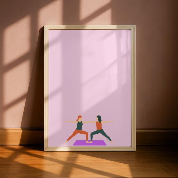 Girls In Warrior Yoga Pose Watercolor Print Mindfulness Zen Wall Art