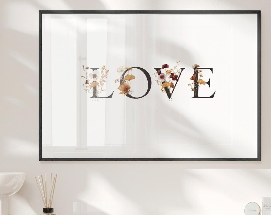 Love Floral Typography Wildflower Botanical Letters Decor Poster