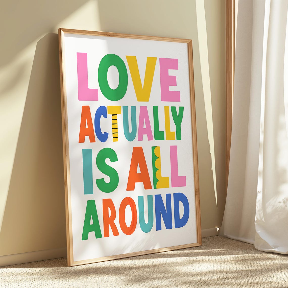 Love Actually Is All Around Bold Colorful Typography Quote Poster