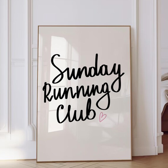 Sunday Running Club Print Minimalist Poster Trendy Decor Cute Quote Art Aesthetic Marathon Poster Home Gym Sign