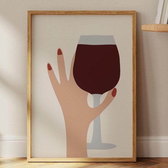 Red Wine Glass Held In Elegant Hand Retro Kitchen Bar Wall Art