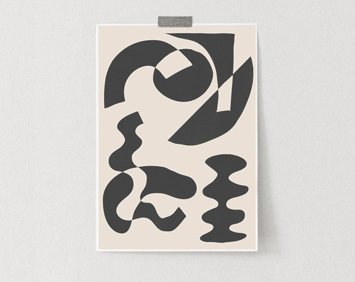 Bold Black Organic Abstract Shapes on Warm Beige Modern Graphic Poster - Image 3