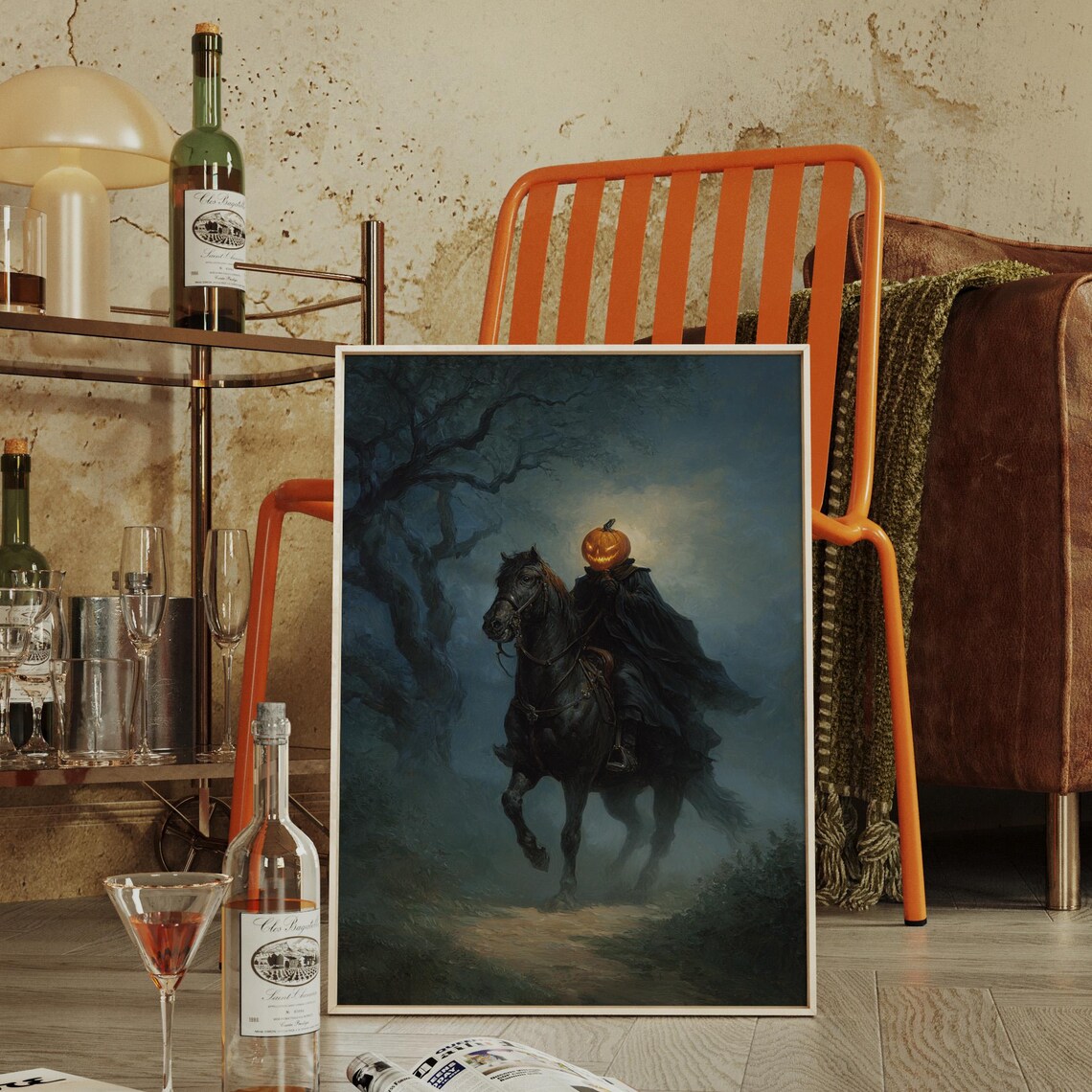Headless Horseman Pumpkin Head Dark Forest Halloween Horror Poster