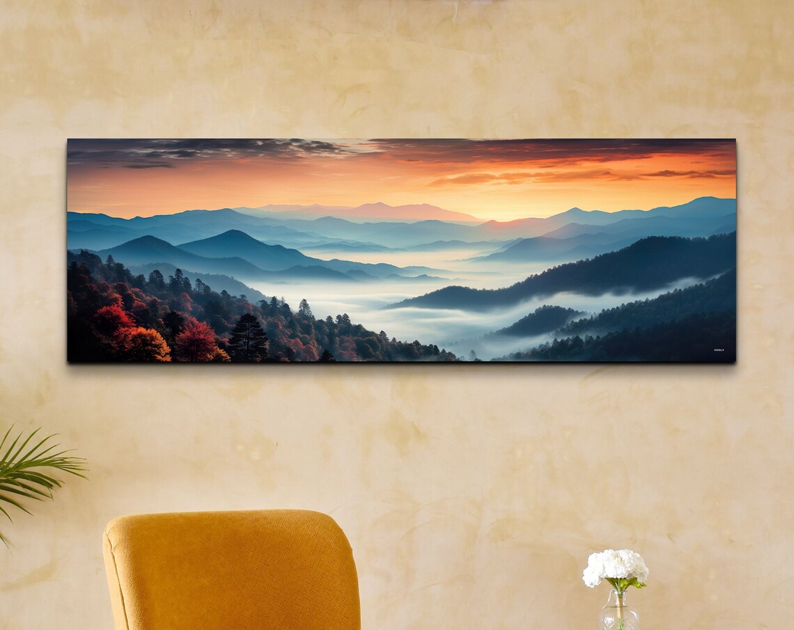 Great Smokey Mountains Sunset Photo Style Painting Print