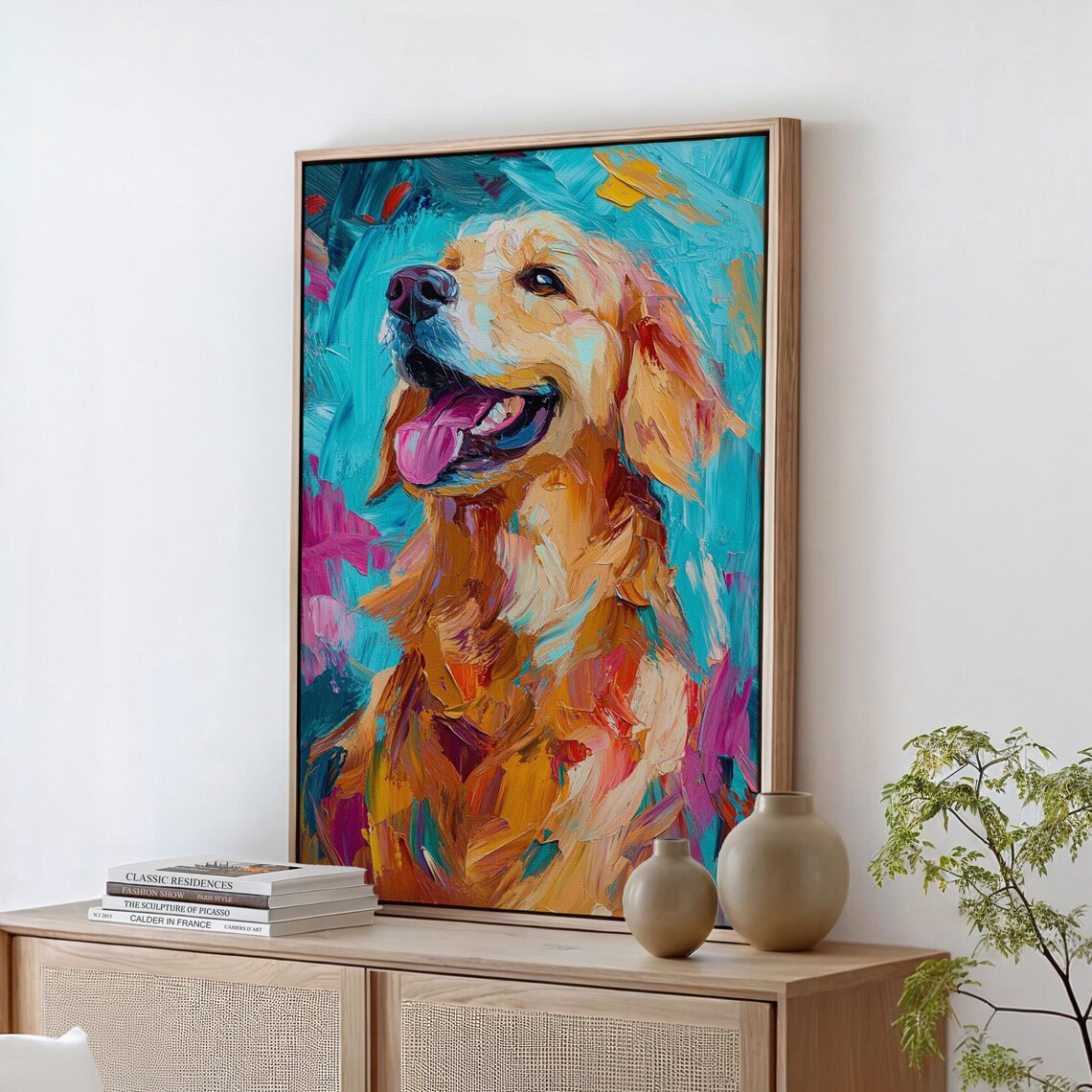 Vibrant Golden Retriever Colorful Dog Portrait Cheerful Pet Wall Art