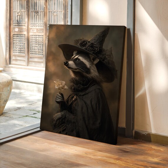Raccoon Witch Portrait Vintage Gothic Halloween Animal Costume Poster