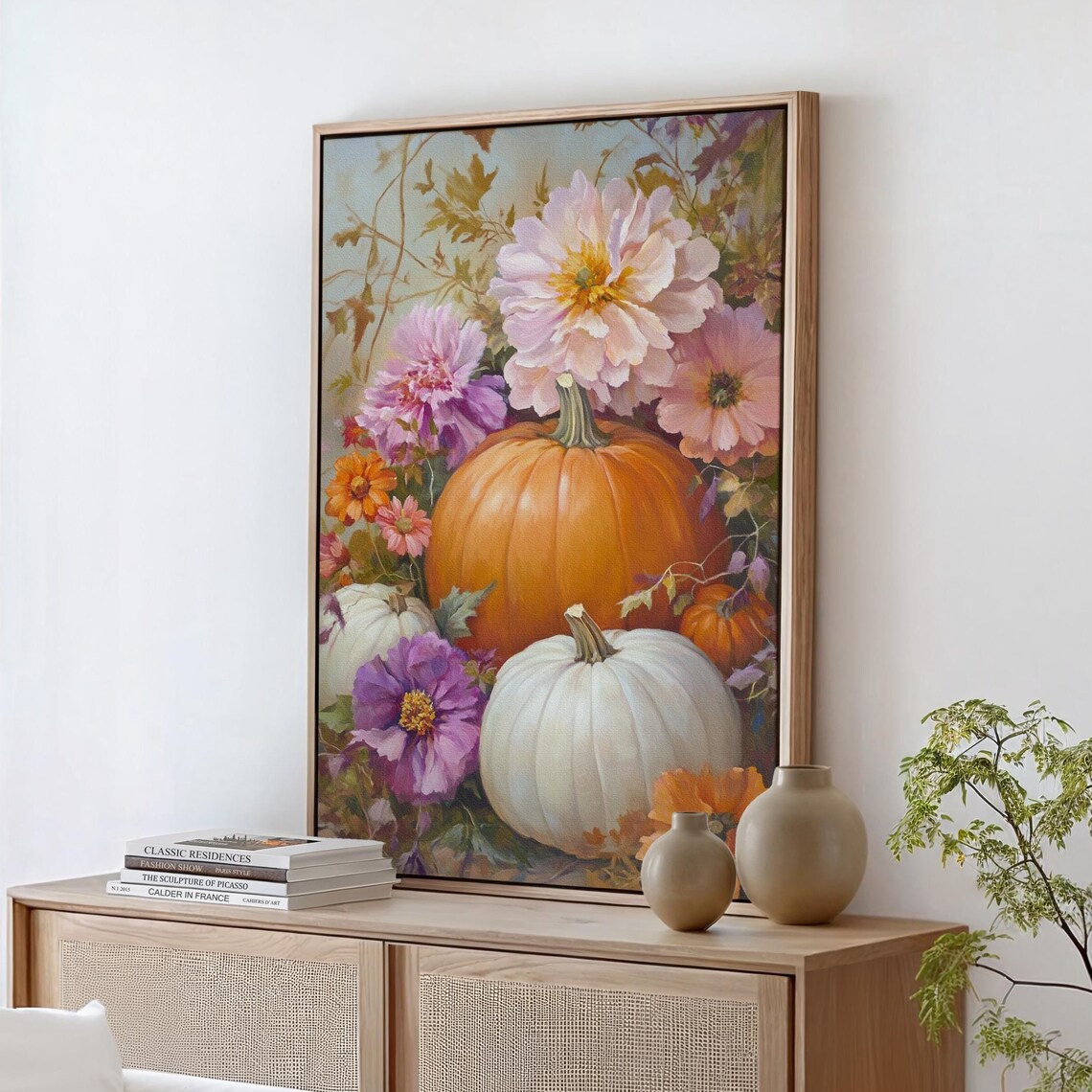 Autumn Pumpkin Floral Art, Rustic Fall Wall Decor