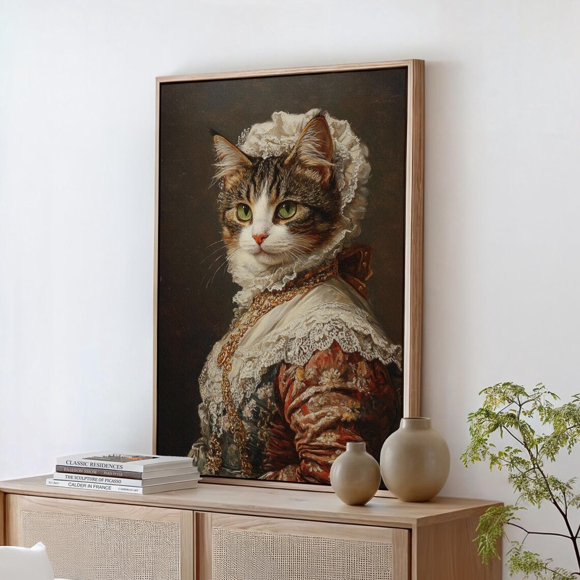 Victorian Cat Portrait, Elegant Tabby Vintage Art Print