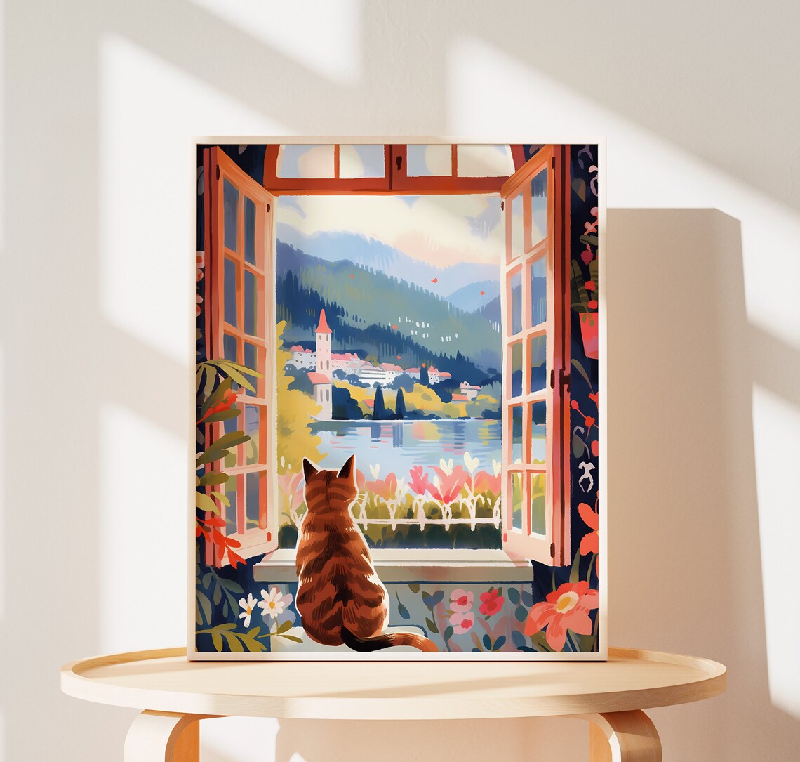 Hallstatt Cat Poster, Austria Christmas Gift Art