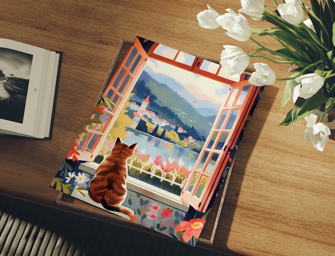 Hallstatt Cat Poster, Austria Christmas Gift Art - Image 3