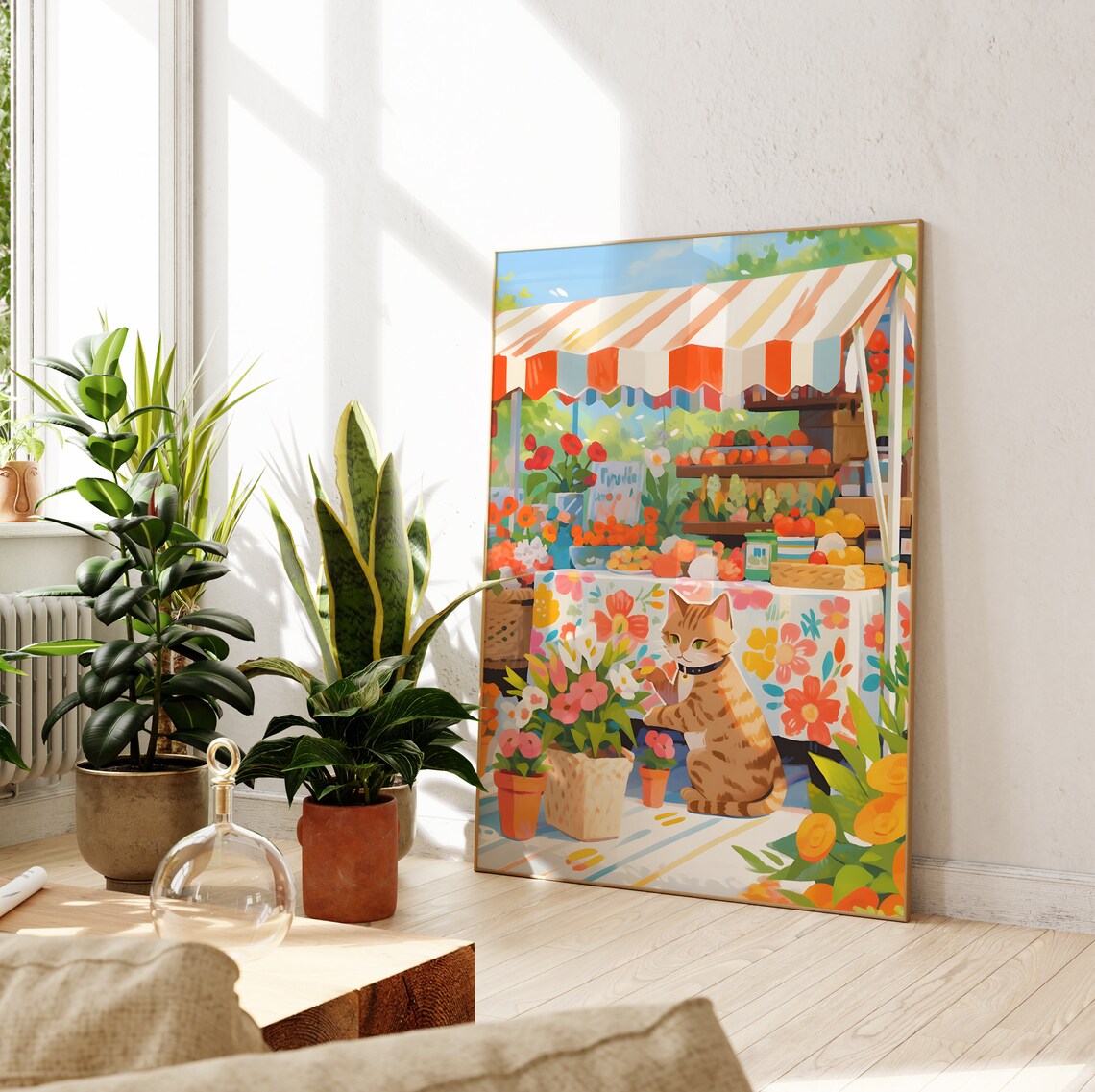 Tabby Cat at Farmers Market, Spring Floral Art Print - Image 2